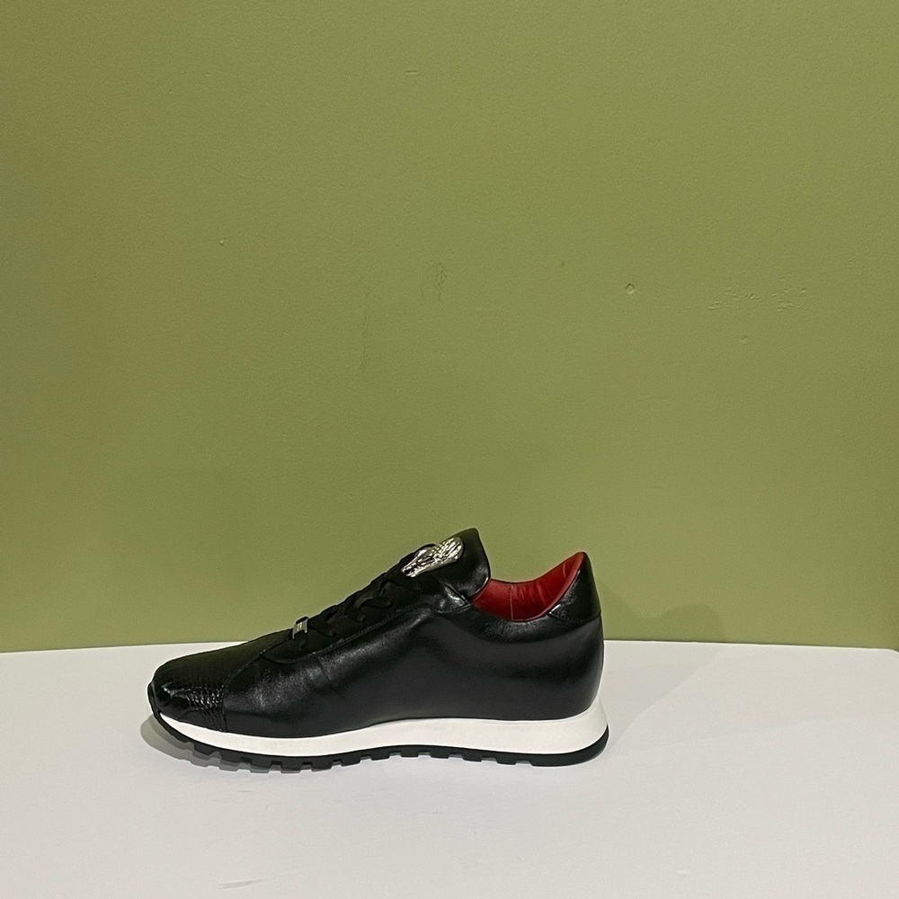 Fennix italy shoes casual sneaker black leather calf/alligator size 8 - Picture 3 of 5